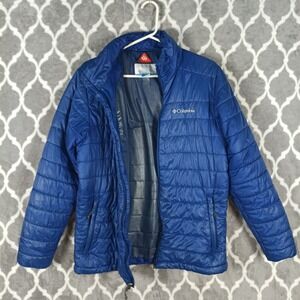 Columbia Puffer Jacket Mens Small Blue Omni-Heat Lightweight Full Zip